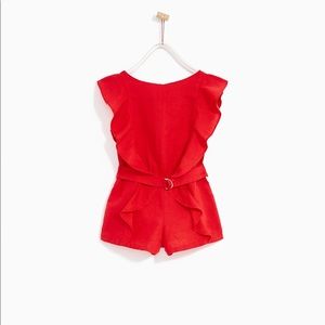 Zara Girls Soft Collection Red Linen Romper Size 8